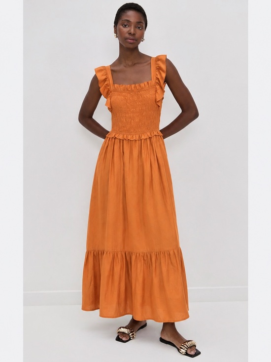 Moon River Smocked Ruffle Strap Maxi Dress size M Orange
